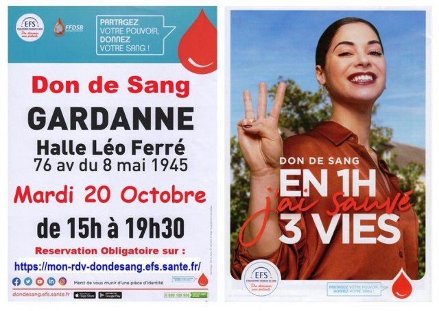 Collecte de sang du 20 octobre 2020 à Gardanne